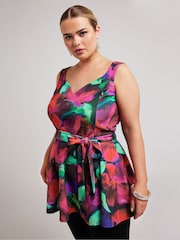 Yours Curve Black Floral Cold Shoulder Wrap Top - Image 1 of 5