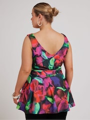 Yours Curve Black Floral Cold Shoulder Wrap Top - Image 3 of 5