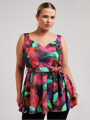 Yours Curve Black Floral Cold Shoulder Wrap Top - Image 4 of 5
