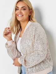 Yours Curve Silver Sequin Embellished Bomber Jacket - Image 4 of 4