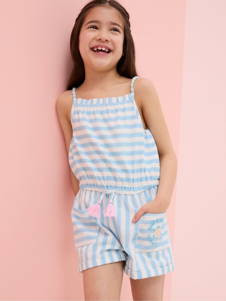 FatFace Amelia Geo Print Blue Print Playsuit - Image 1 of 5