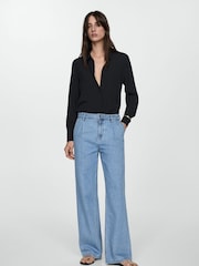 Mango Blue Straight Pleated Jeans - Image 1 of 7