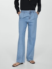 Mango Blue Straight Pleated Jeans - Image 2 of 7
