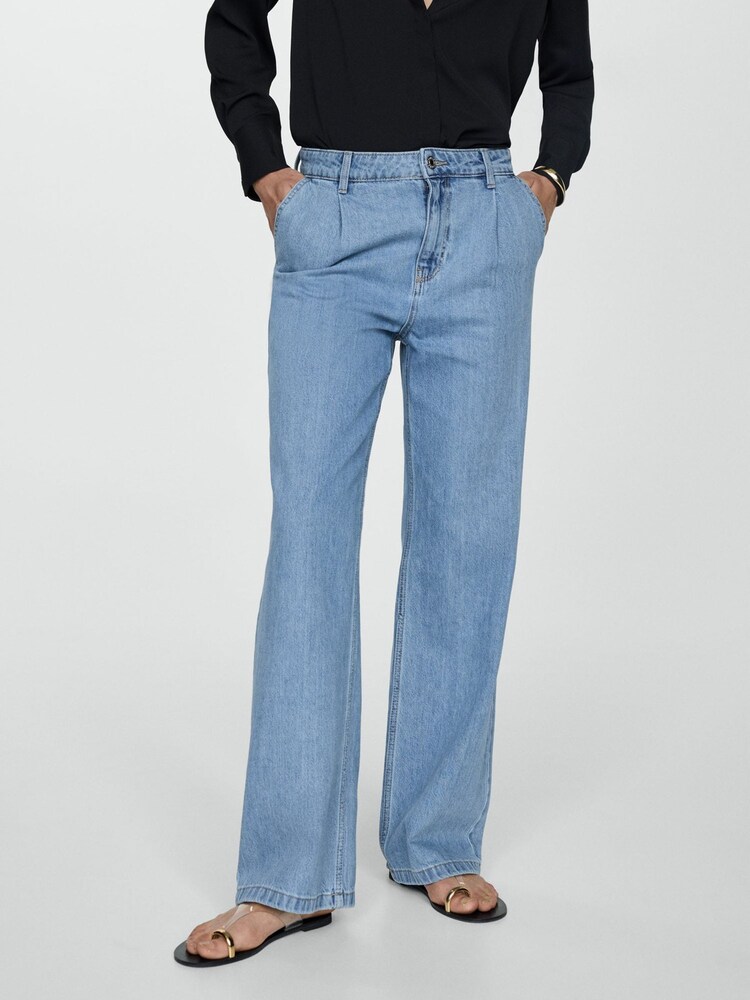 Mango Blue Straight Pleated Jeans - Image 2 of 7