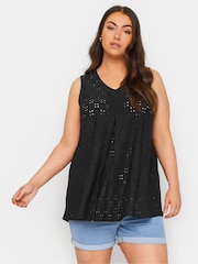 Yours Curve Black Broderie Pleated Swing Vest 2 Pack - Image 2 of 8
