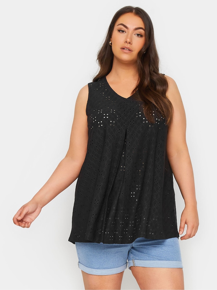 Yours Curve Black Broderie Pleated Swing Vest 2 Pack - Image 2 of 8