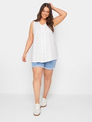 Yours Curve Black Broderie Pleated Swing Vest 2 Pack - Image 3 of 8