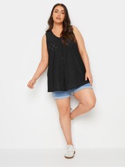Yours Curve Black Broderie Pleated Swing Vest 2 Pack - Image 4 of 8