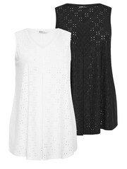 Yours Curve Black Broderie Pleated Swing Vest 2 Pack - Image 6 of 8