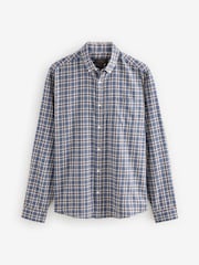 Navy Blue/Ecru White 100% Cotton Signature Brushed Flannel Check Long Sleeve Oxford Shirt - Image 5 of 7