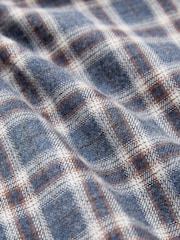 Navy Blue/Ecru White 100% Cotton Signature Brushed Flannel Check Long Sleeve Oxford Shirt - Image 7 of 7