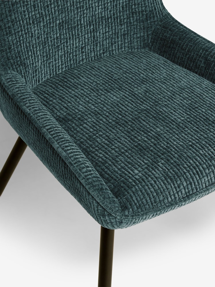 Set of 2 Textured Chenille Dark Slate Teal Hamilton Black Leg Quilted Dining Chairs - Image 10 of 10