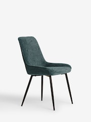 Set of 2 Textured Chenille Dark Slate Teal Hamilton Black Leg Quilted Dining Chairs - Image 7 of 10