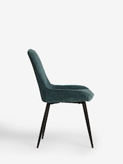 Set of 2 Textured Chenille Dark Slate Teal Hamilton Black Leg Quilted Dining Chairs - Image 8 of 10