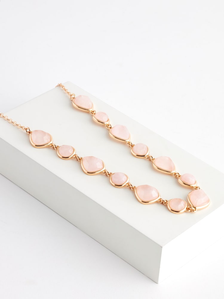 Gold Tone Rose Quartz Stone Necklace - Image 2 of 3