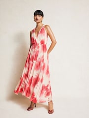 Mango Red Printed Pleated Dress - Image 1 of 7