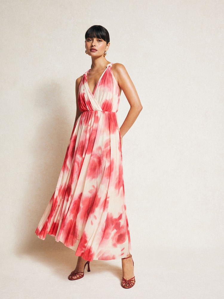 Mango Red Printed Pleated Dress - Image 1 of 7