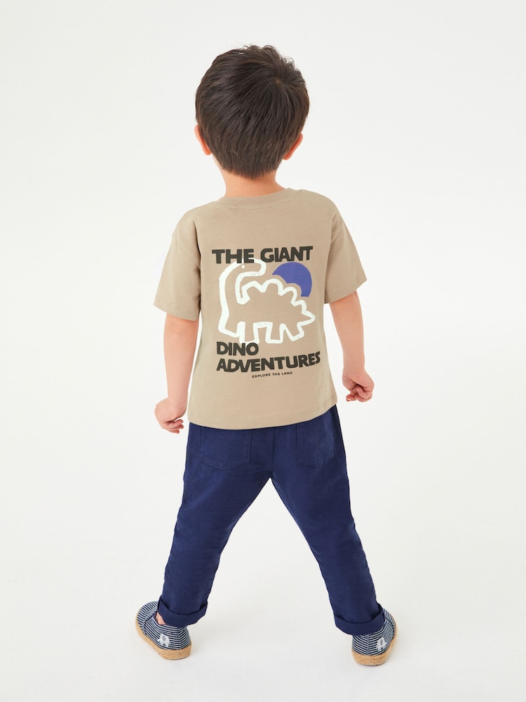 Neutral Dinosaur Back Print 100% Cotton Short Sleeve T-Shirt (3mths-7yrs) - Image 1 of 5
