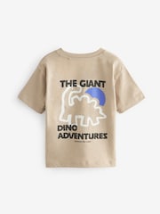 Neutral Dinosaur Back Print 100% Cotton Short Sleeve T-Shirt (3mths-7yrs) - Image 4 of 5