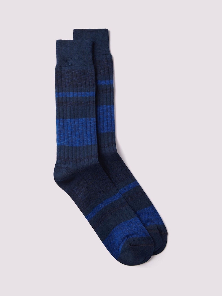 Duchamp Blue Mens Melange Stripe Socks - Image 1 of 3