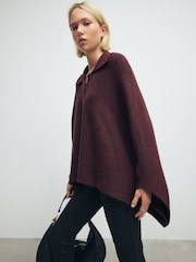 Berry Red Collared Poncho - Image 2 of 4