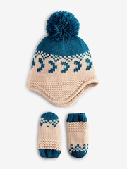 Blue Fairisle Pattern Hat And Mittens Set (3mths-10yrs) - Image 1 of 3