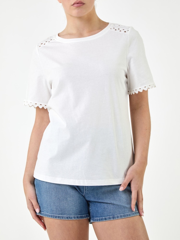 Roman White Cotton Ric Rac Detail T-Shirt - Image 1 of 4 Roman White Cotton Ric Rac Detail T-Shirt - Image 1 of 4