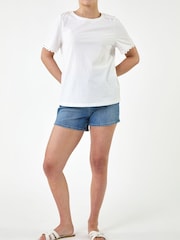 Roman White Cotton Ric Rac Detail T-Shirt - Image 2 of 4