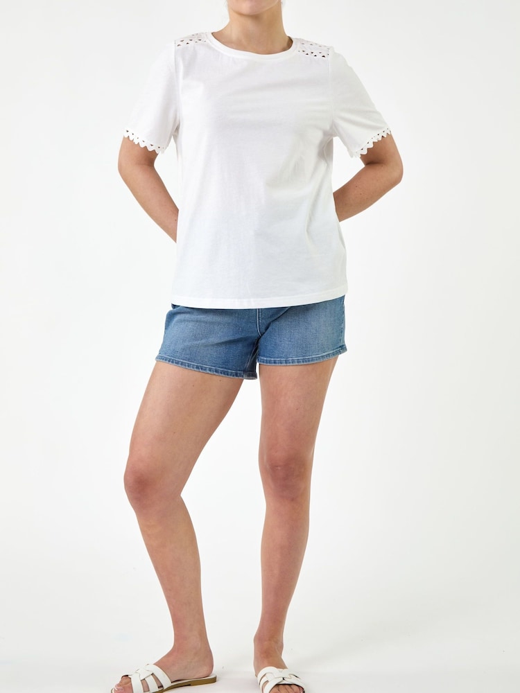 Roman White Cotton Ric Rac Detail T-Shirt - Image 2 of 4 Roman White Cotton Ric Rac Detail T-Shirt - Image 2 of 4