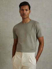 Reiss Vetiver Caspian Mercerised Cotton Crew Neck T-Shirt - Image 1 of 5