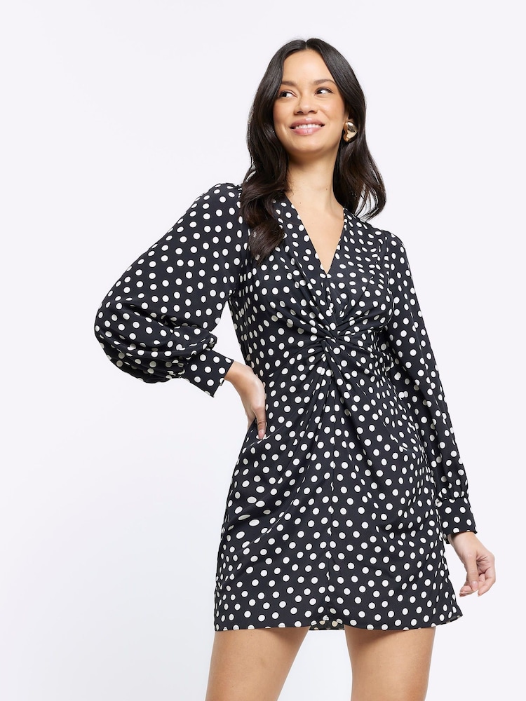River Island Black Knot Detail Mini Dress - Image 1 of 6 River Island Black Knot Detail Mini Dress - Image 1 of 6