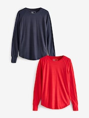 Navy/Red Active Lightweight Long Sleeve Tops 2 Pack - Image 1 of 11