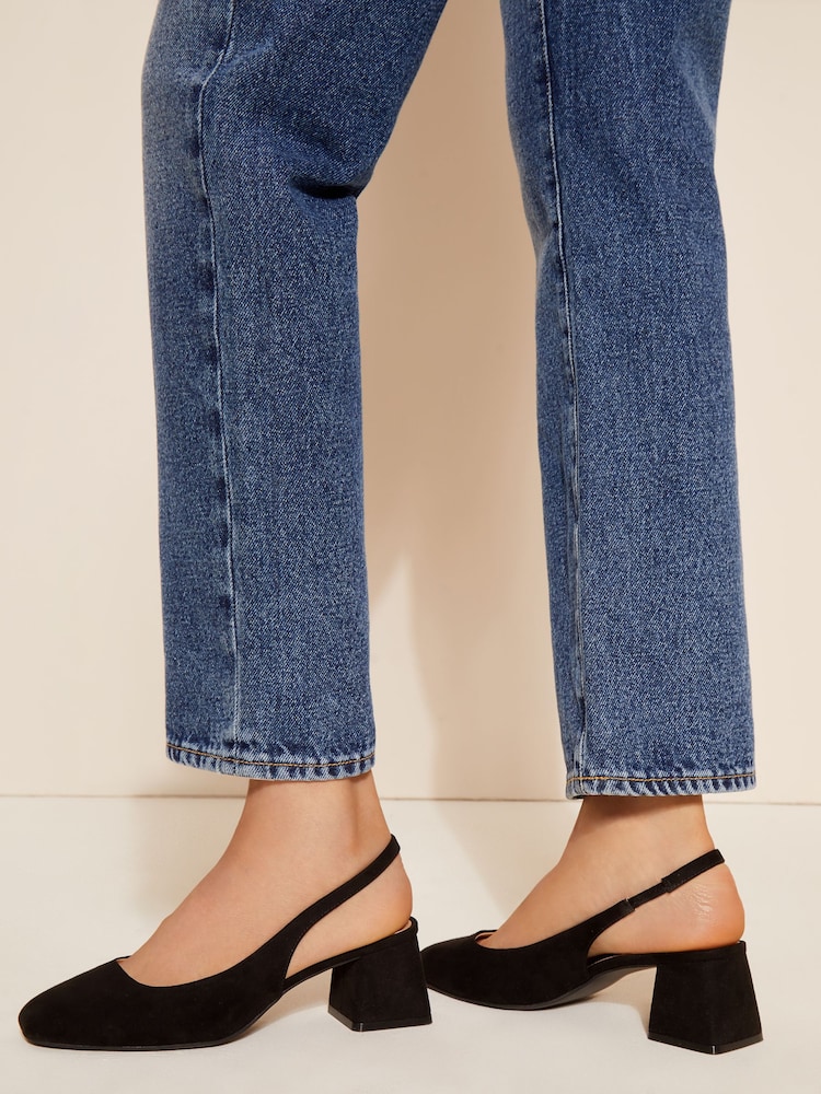 Friends Like These Black Wide FIt Round Toe Low Block Heel Slingback Court Shoe - Image 2 of 4