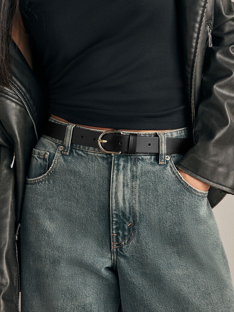Black/Gold Regular Leather Belt - Image 2 of 3 Black/Gold Regular Leather Belt - Image 2 of 3