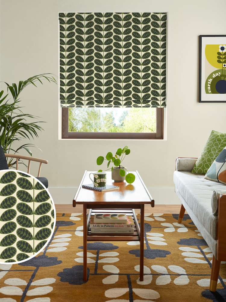 Orla Kiely Olive Green Botanica Stem Made to Measure 100% Cotton Roman Blind - Image 1 of 6