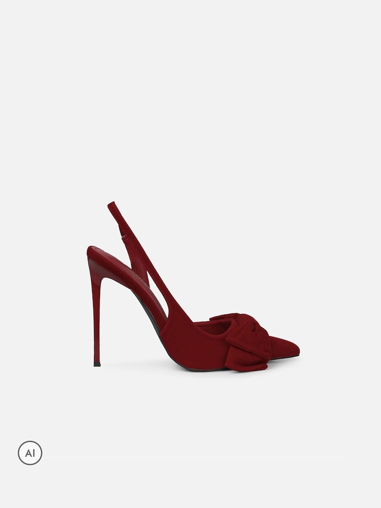 Simmi London Burgundy Velvet Toppaz Bow Detail Slingback Court Shoes - Image 2 of 4 Simmi London Burgundy Velvet Toppaz Bow Detail Slingback Court Shoes - Image 2 of 4