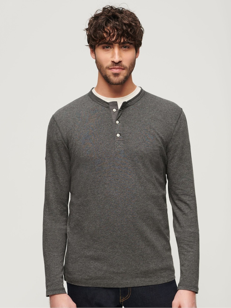 Superdry Grey 100% Cotton Long Sleeve Jersey Grandad Top - Image 1 of 6