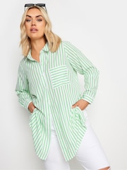 Yours Curve Green White & Stripe Print Boyfriend Shirt - Image 2 of 6