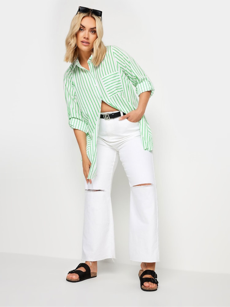 Yours Curve Green White & Stripe Print Boyfriend Shirt - Image 3 of 6