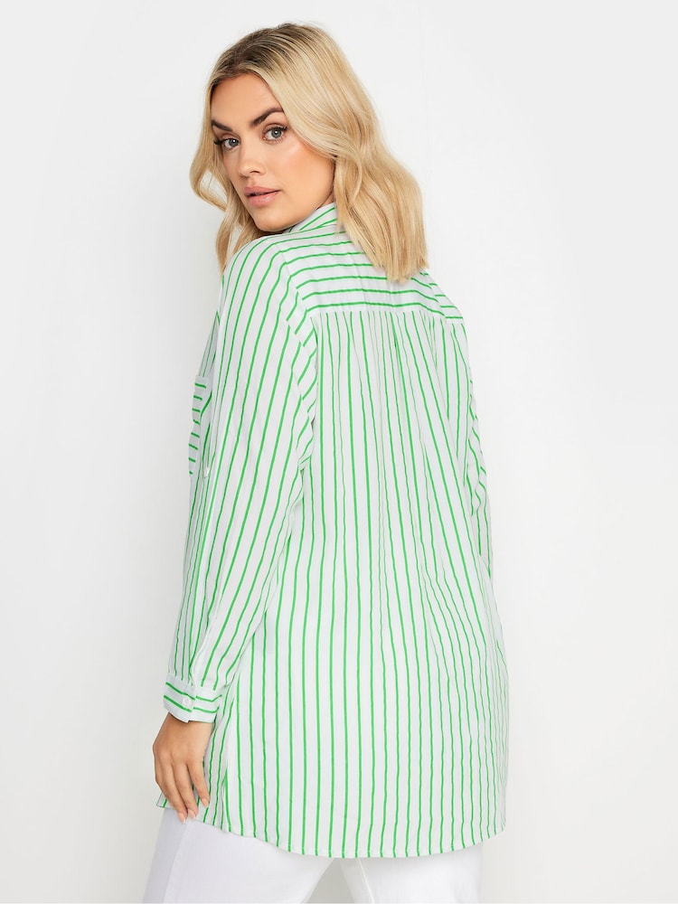 Yours Curve Green White & Stripe Print Boyfriend Shirt - Image 4 of 6