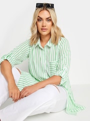 Yours Curve Green White & Stripe Print Boyfriend Shirt - Image 5 of 6