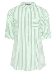 Yours Curve Green White & Stripe Print Boyfriend Shirt - Image 6 of 6