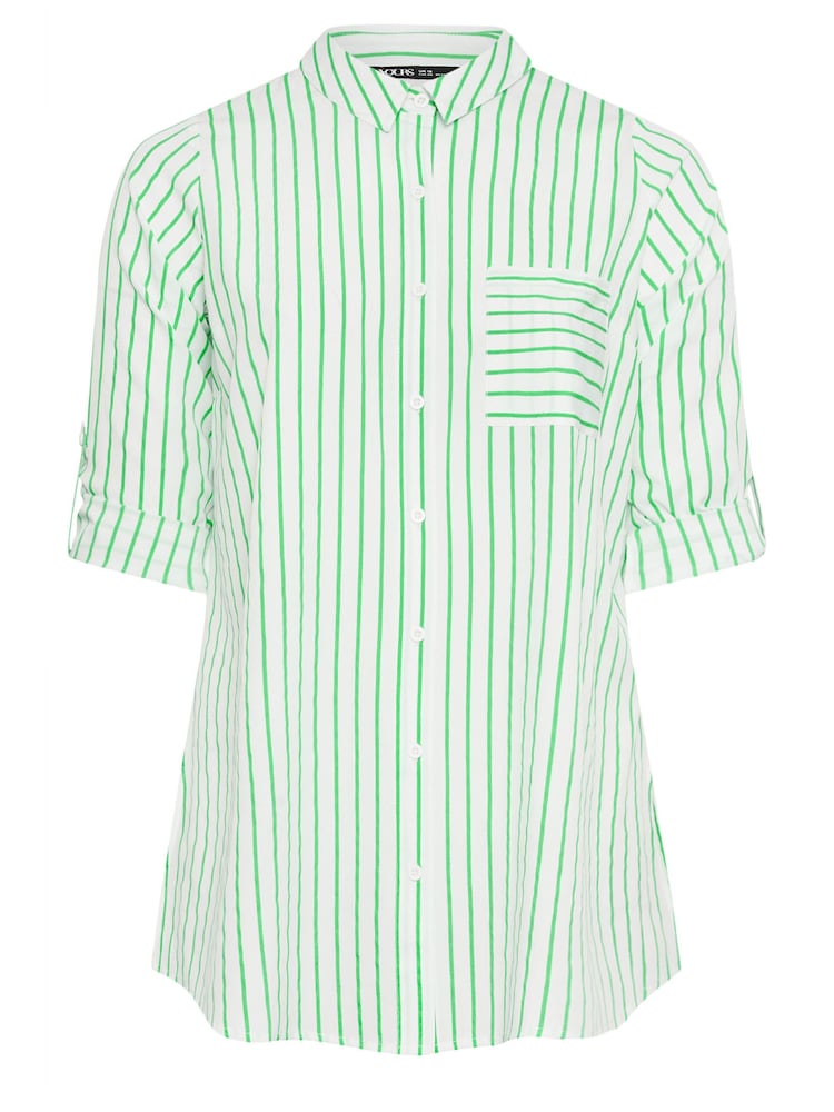 Yours Curve Green White & Stripe Print Boyfriend Shirt - Image 6 of 6