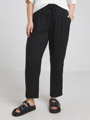Simply Be Black Tie Waist Tapered Linen Trousers - Image 1 of 4