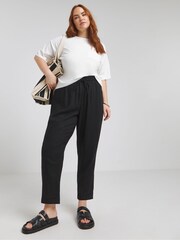 Simply Be Black Tie Waist Tapered Linen Trousers - Image 2 of 4