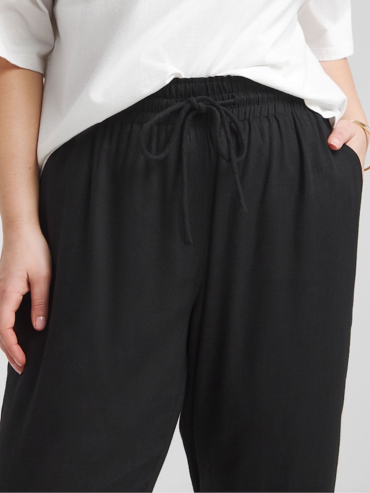 Simply Be Black Tie Waist Tapered Linen Trousers - Image 4 of 4