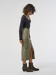 ONLY Green Utility Midi Skirt With Front Split - Image 1 of 8