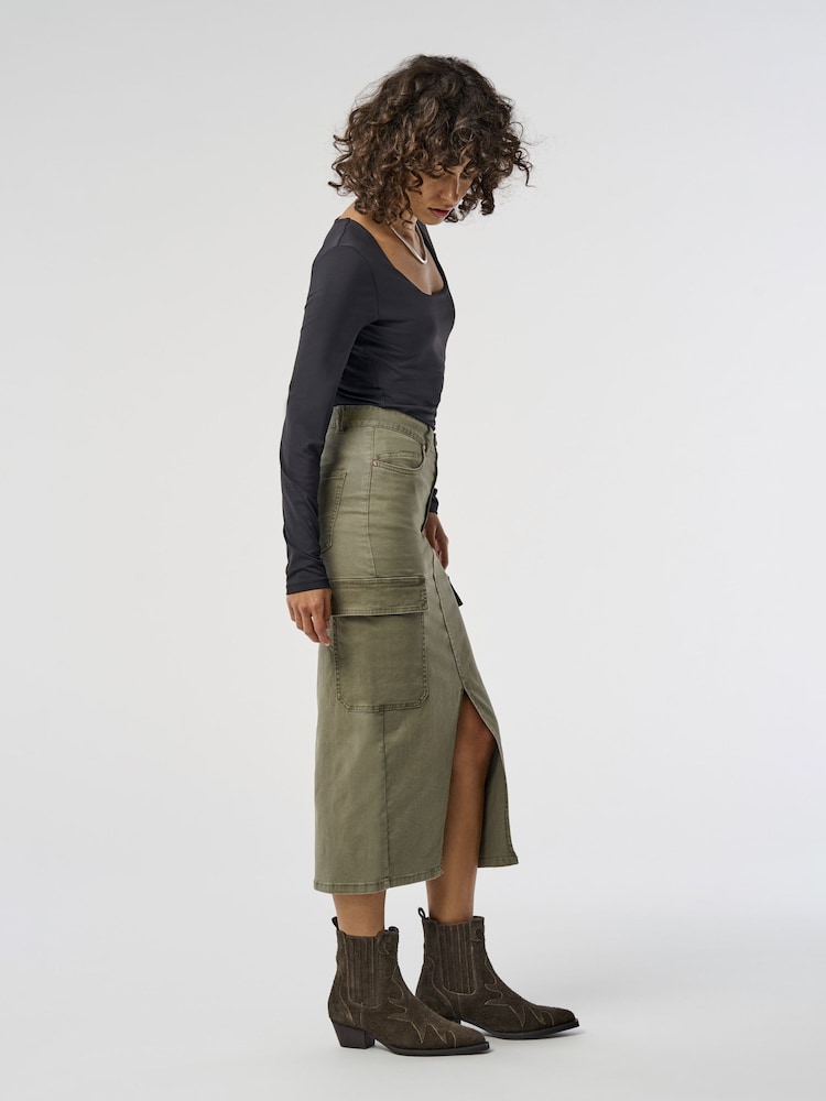 ONLY Green Utility Midi Skirt With Front Split - Image 1 of 8