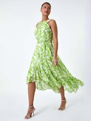 Roman Green Halter Neck Butterfly Print Dress - Image 1 of 5