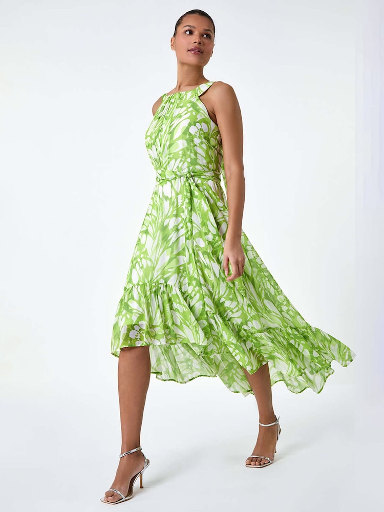 Roman Green Halter Neck Butterfly Print Dress - Image 1 of 5